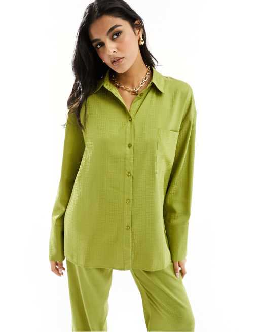 4th & Reckless - Camicia oversize in raso color lime con maniche svasate in coordinato