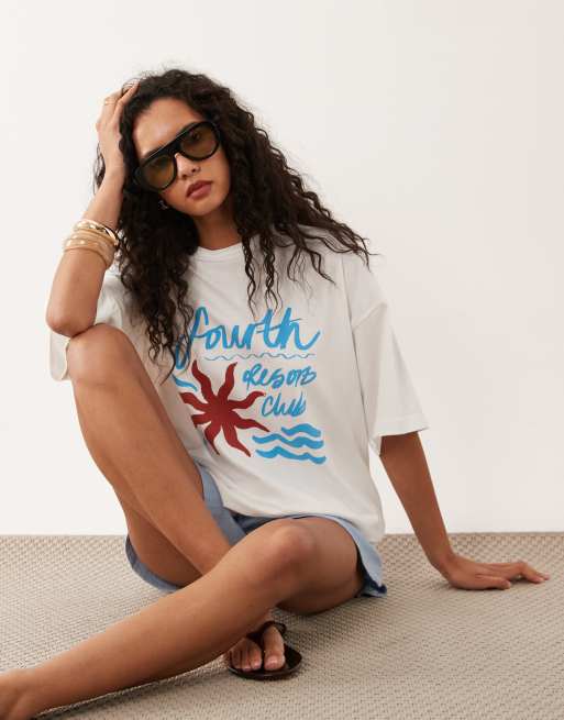 4th & Reckless - Camiseta color crema extragrande con estampado gráfico 