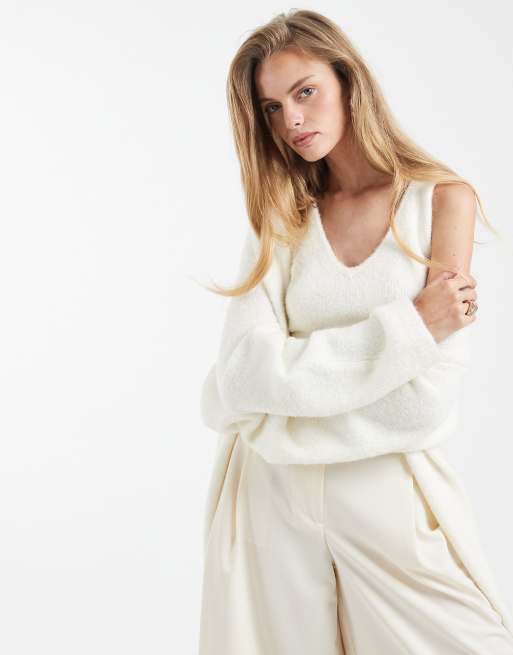 4th & Reckless - Canotta in morbida maglia di lana color crema in coordinato