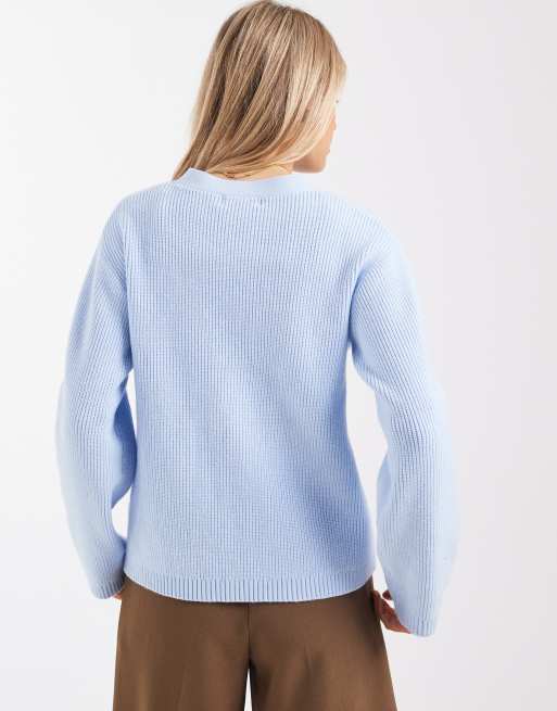 4th & Reckless - Cardigan in maglia a coste blu chiaro in coordinato, 4 di 4