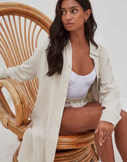 4th & Reckless Cassia beach shirt co-ord in beige