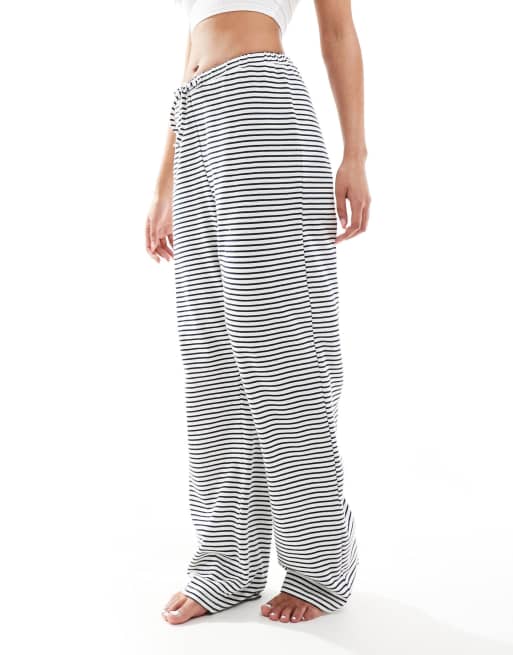 4th & Reckless - Casual gestreepte broek van katoen met wijde pijpen in blauw, 4 van 4