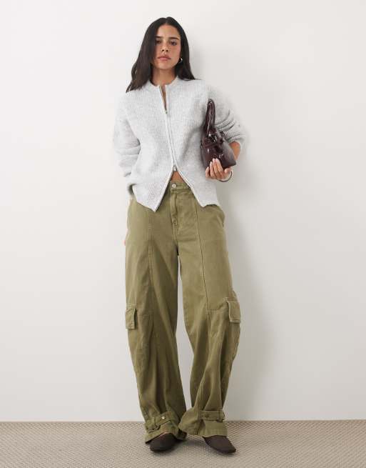4th & Reckless - chaqueta de punto acanalado gris con cuello alto y doble cremallera, 2 de 4