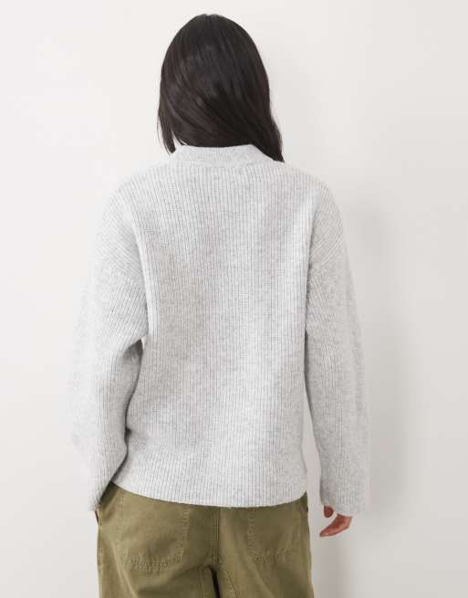 4th & Reckless - chaqueta de punto acanalado gris con cuello alto y doble cremallera, 4 de 4