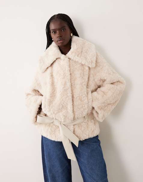 4th & Reckless chaqueta oversize de borreguito con cuello amplio y detalle de lazo en crema - view 1