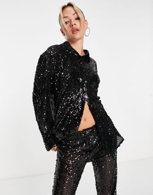 4th & Reckless sequin shirt co-ord in black - ASOS Price Checker