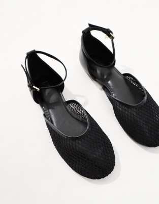 4th & Reckless Chessie Mesh Ankle Strap Ballet Flats In Black