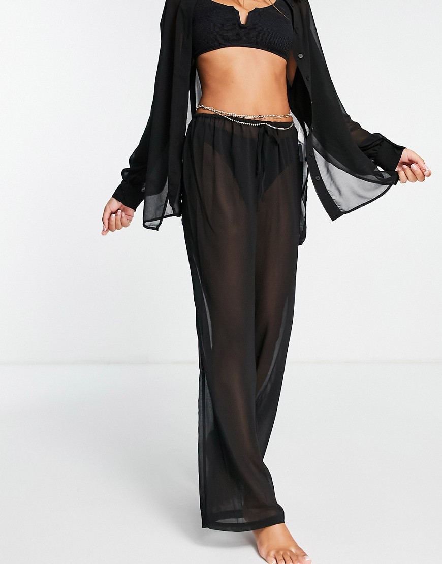 4th & Reckless chiffon beach pant in black - part of a set