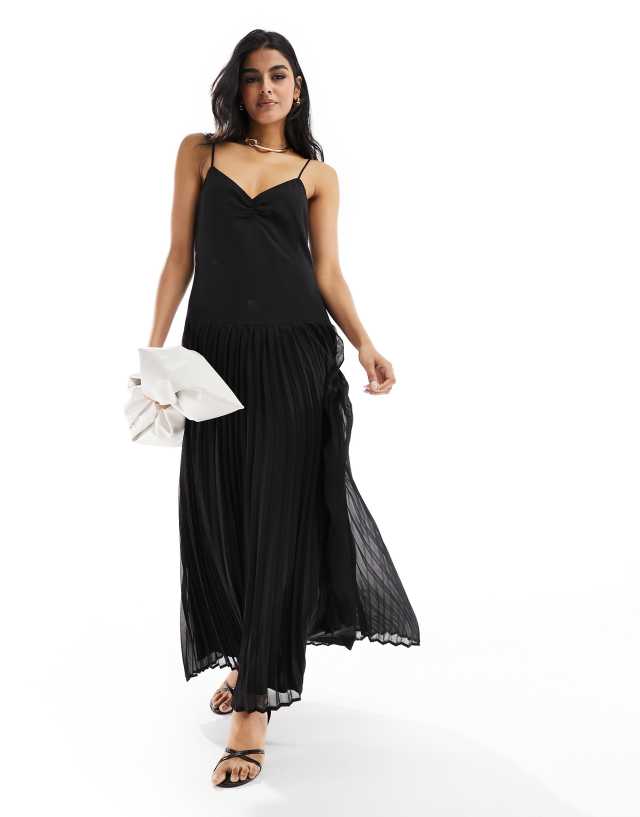 4th & Reckless - chiffon pleated drop hem cami maxi dress in black