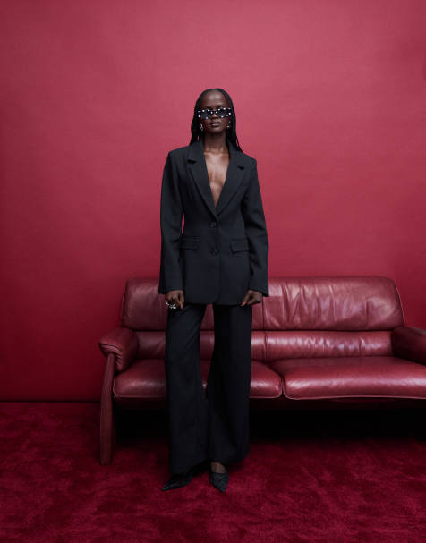 4th & Reckless cinched waist blazer and pants set in black - view 1