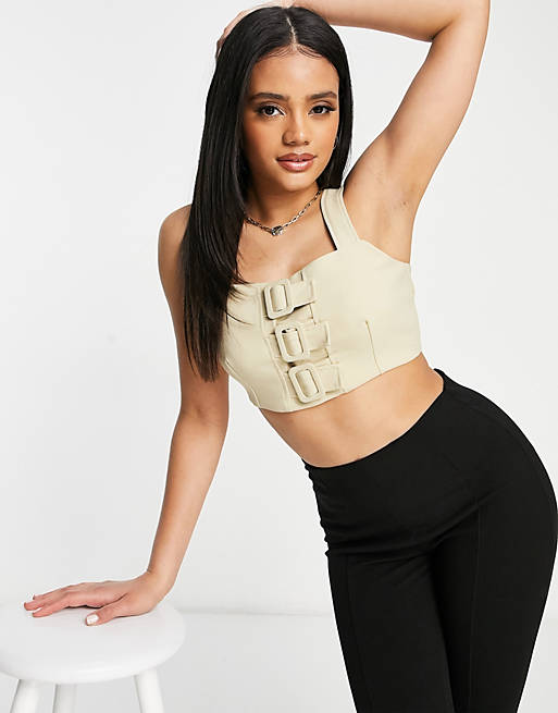 4th & Reckless co-ord buckle crop top in sand
