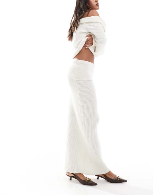 4th & Reckless - Co-ord set van bardot-trui met blote schouders en maxi rok in crème