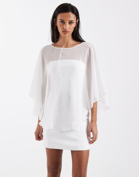 4th & Reckless - Co-ord set van chiffon mini jurk met structuur en gedrapeerde cape-top in wit - view 1