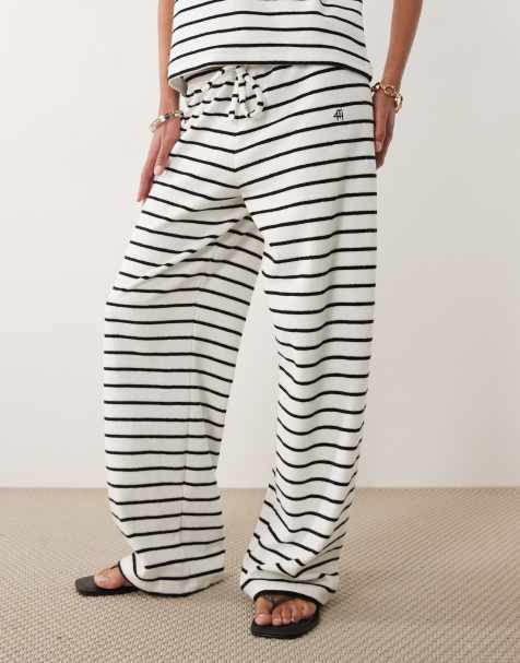 4th & Reckless - Co-ord set van gestreepte polotop met kraagje en short van katoenrijke badstof in zwart en wit - view 1