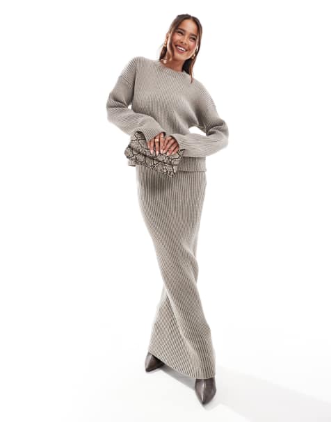 4th & Reckless - Co-ord set van zachte ribgebreide trui en maxi-rok in taupe - view 1