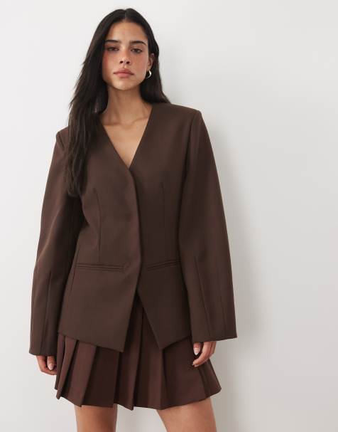 4th & Reckless cocoonmouw blazer-co-ord met getailleerde taille in donkerbruin - view 1