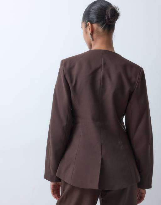 4th & Reckless cocoonmouw blazer-co-ord met getailleerde taille in donkerbruin, 4 van 5