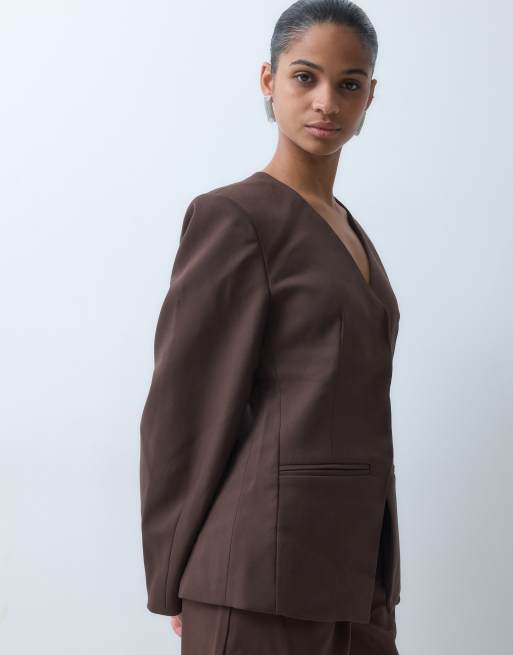 4th & Reckless cocoonmouw blazer-co-ord met getailleerde taille in donkerbruin, 5 van 5