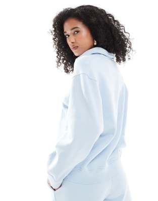 4th & Reckless Collar Button Detail Embroidered Logo Sweatshirt In Blue