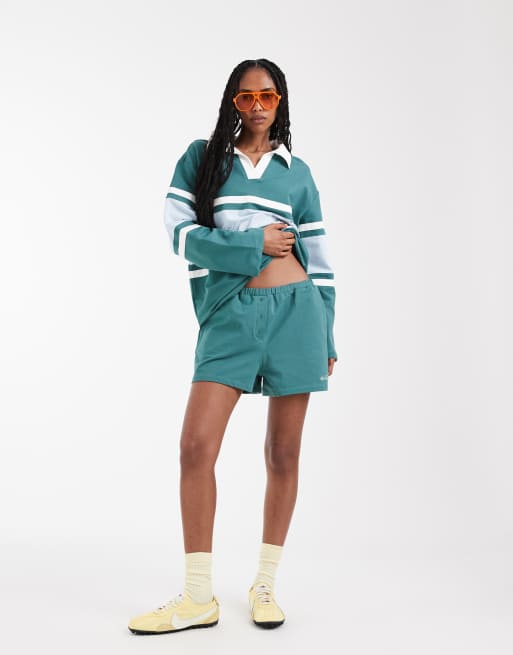 4th & Reckless collared panel logo front rugby top co-ord in green, 2 of 8