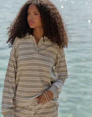 4th & Reckless Collared Rib Knit Rugby Top In Gray