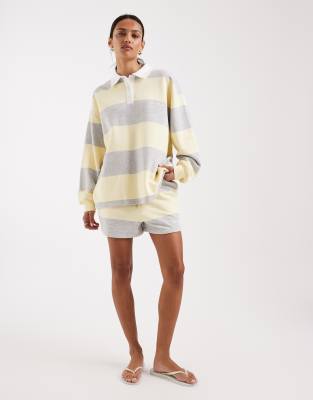 4th & Reckless Collared Rugby Sweatshirt In Gray