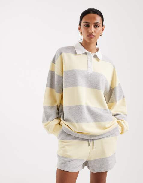 4th & Reckless collared rugby sweatshirt in yellow & grey stripe (Part of a set) - view 1