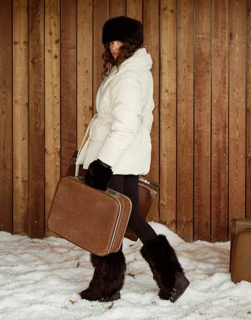 4th & Reckless collared wrap belted puffer jacket in ecru, 3 of 4