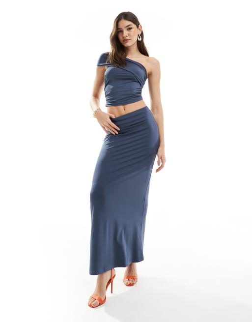 4th & Reckless column maxi skirt co-ord in slate blue