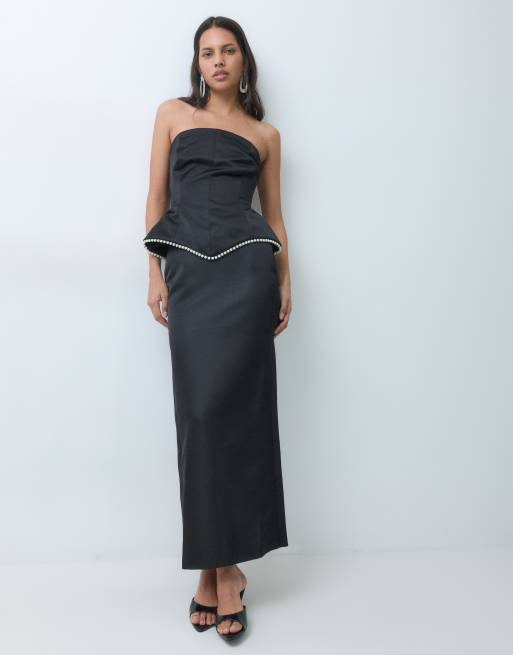 4th & Reckless column satin maxi skirt co-ord in black, 2 of 6