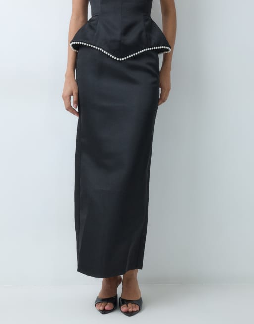 4th & Reckless column satin maxi skirt co-ord in black, 3 of 6
