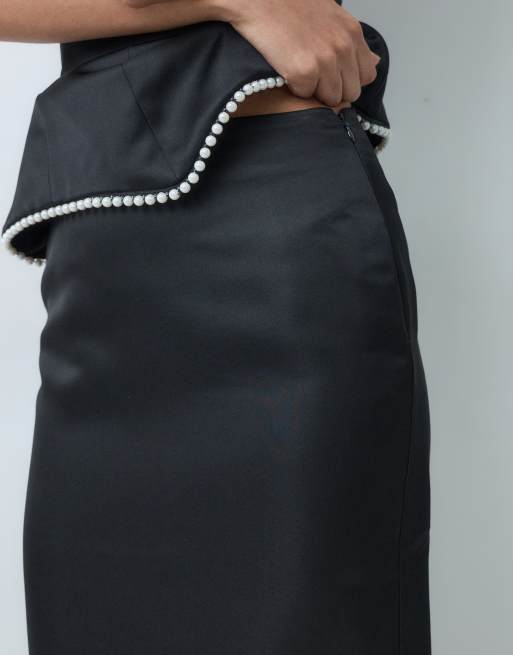 4th & Reckless column satin maxi skirt co-ord in black, 4 of 6