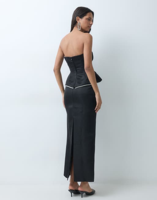 4th & Reckless column satin maxi skirt co-ord in black, 5 of 6
