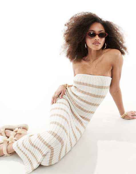 Rib-knit Bandeau Dress - Cream - Ladies