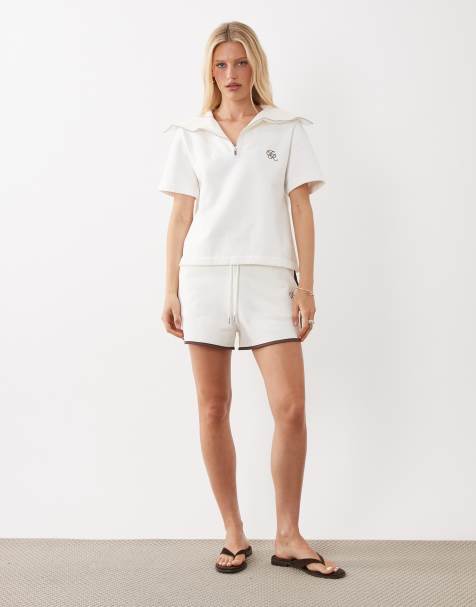 4th & Reckless - Conjunto blanco de pantalones cortos de chándal y polo con cremallera multiposición y logo bordado de algodón - view 1