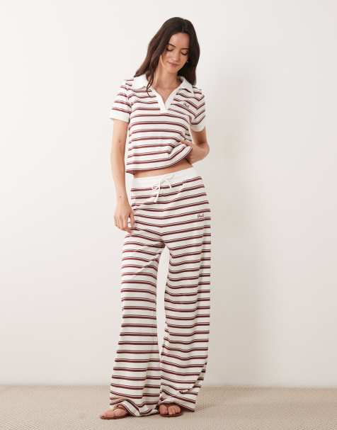 4th & Reckless - conjunto de pantalón acanalado de pernera ancha con cintura ajustable en raya crema y óxido - view 1