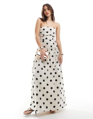4th & Reckless Contains Linen Bandeau Ruched Drop Waist Maxi Dress In Neutral