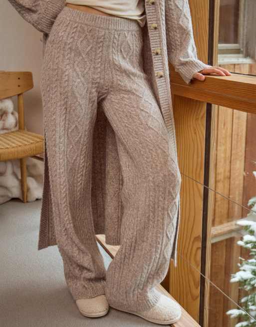 4th & Reckless contains wool cable knit relaxed wide leg pants in taupe (part of a set), 4 of 4