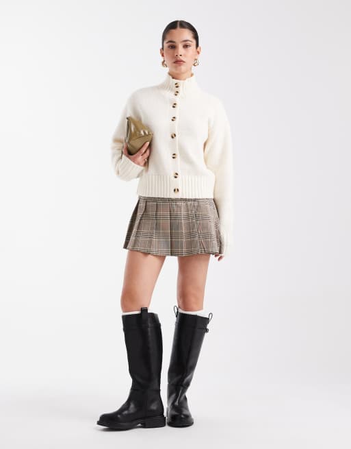 4th & Reckless contains wool funnel neck button up ribbed trim cardigan in cream, 2 of 4