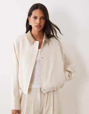 4th & Reckless Contrast Collar Bubble Hem Bomber Jacket Co-ord In Neutral