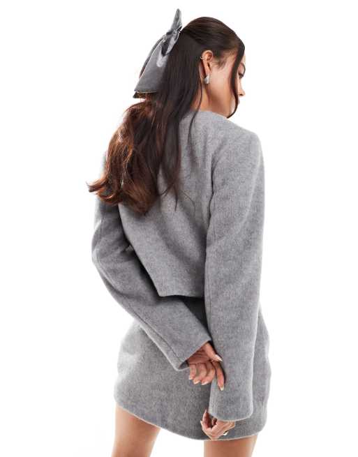 PELLICULE ribbon gather lib blouson グレー Oscar - Mona Lisa Wool Blend Varsity Jacket - Grey | Manière De