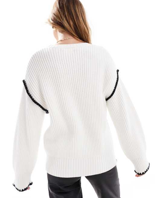 4th & Reckless contrast stitch dropped shoulder jumper in cream, 4 of 4
