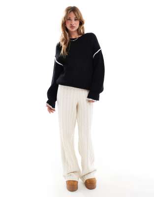 4th & Reckless Contrast Stitch Dropped Shoulder Sweater In Black In Black