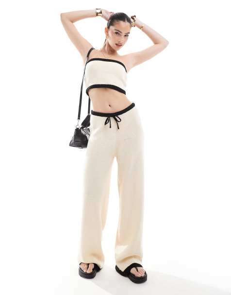 4th + Reckless - Coordinato da mare in maglia écru a contrasto con crop top a fascia e pantaloni - view 1
