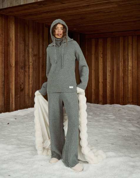 4th & Reckless - Coordinato grigio a coste con maglione con zip corta e pantaloni a fondo ampio - view 1