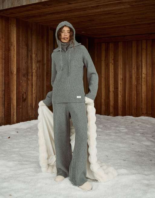 4th & Reckless - Coordinato grigio a coste con maglione con zip corta e pantaloni a fondo ampio