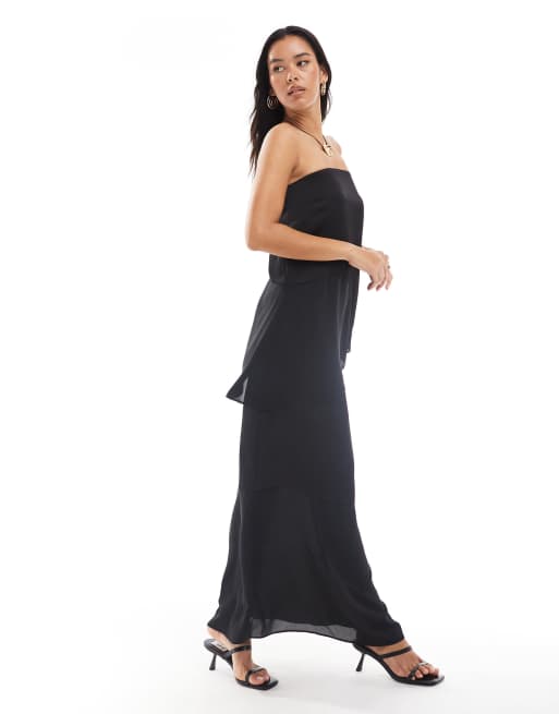 4th + Reckless - Coordinato nero con gonna lunga e top a fascia asimmetrico taglio lungo