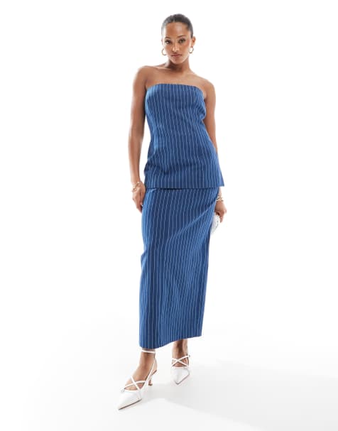 4th & Reckless - Coordinato sartoriale blu con top a fascia taglio lungo e gonna lunga - view 1