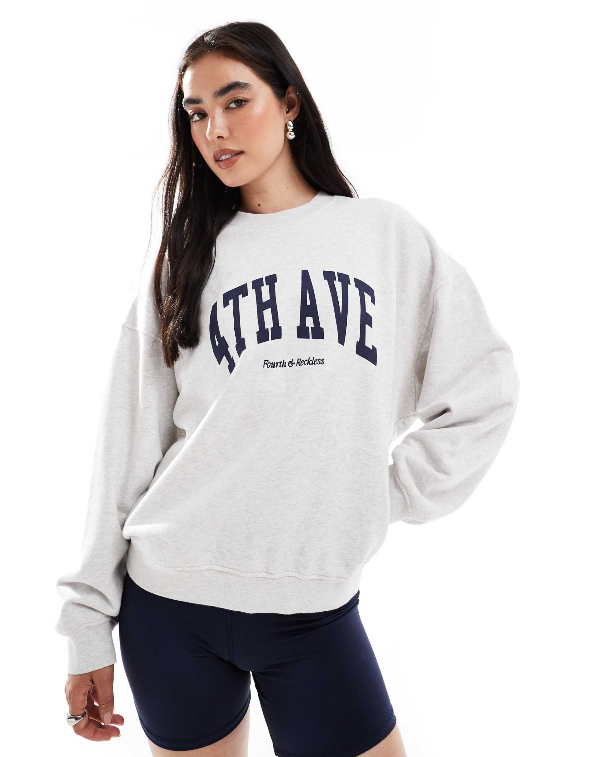 4th & reckless cotton avenue logo sweatshirt in in light gray