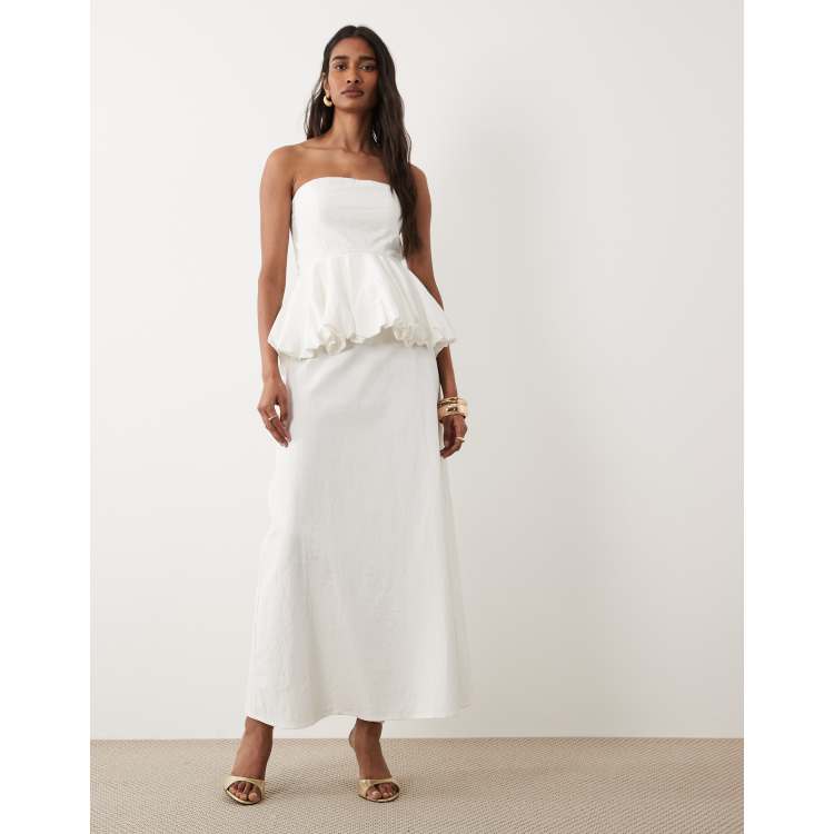 4th & Reckless cotton bandeau peplum waist detail maxi dress in white | ASOS